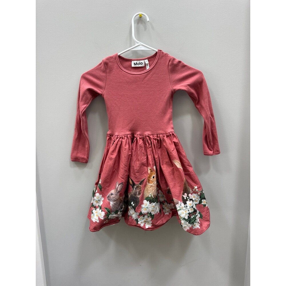 Molo Girls Pink Bunny Floral Long Sleeve Dress